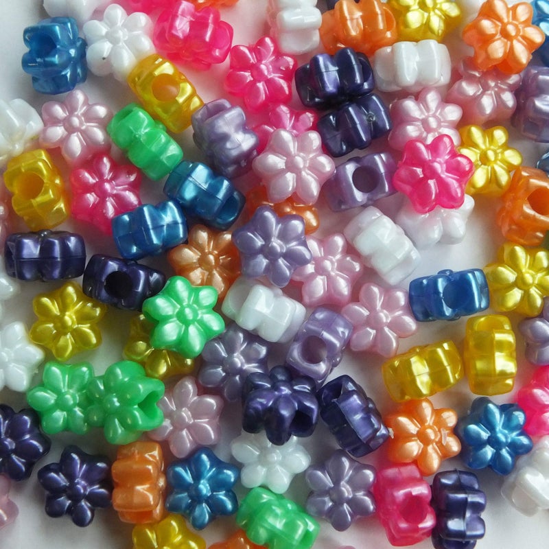 BeadExplosion Flower Beads Pearl Colors Large Hole Pony Beads Multi Mix Made in USA - Image 1